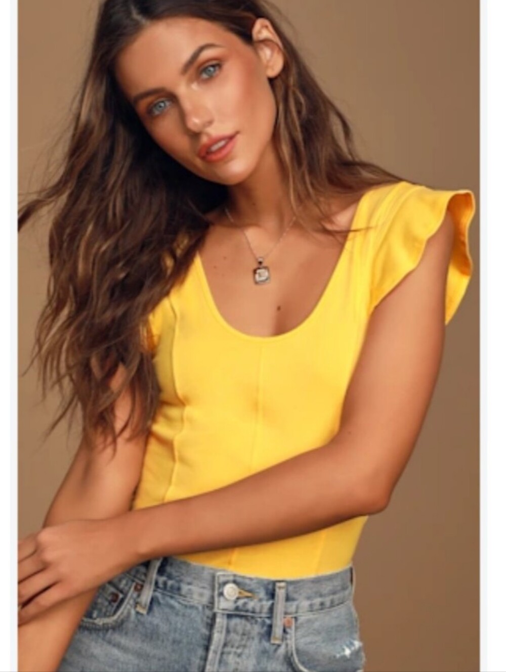 Free People Fleur Yellow Ruffle Sleeve Top S